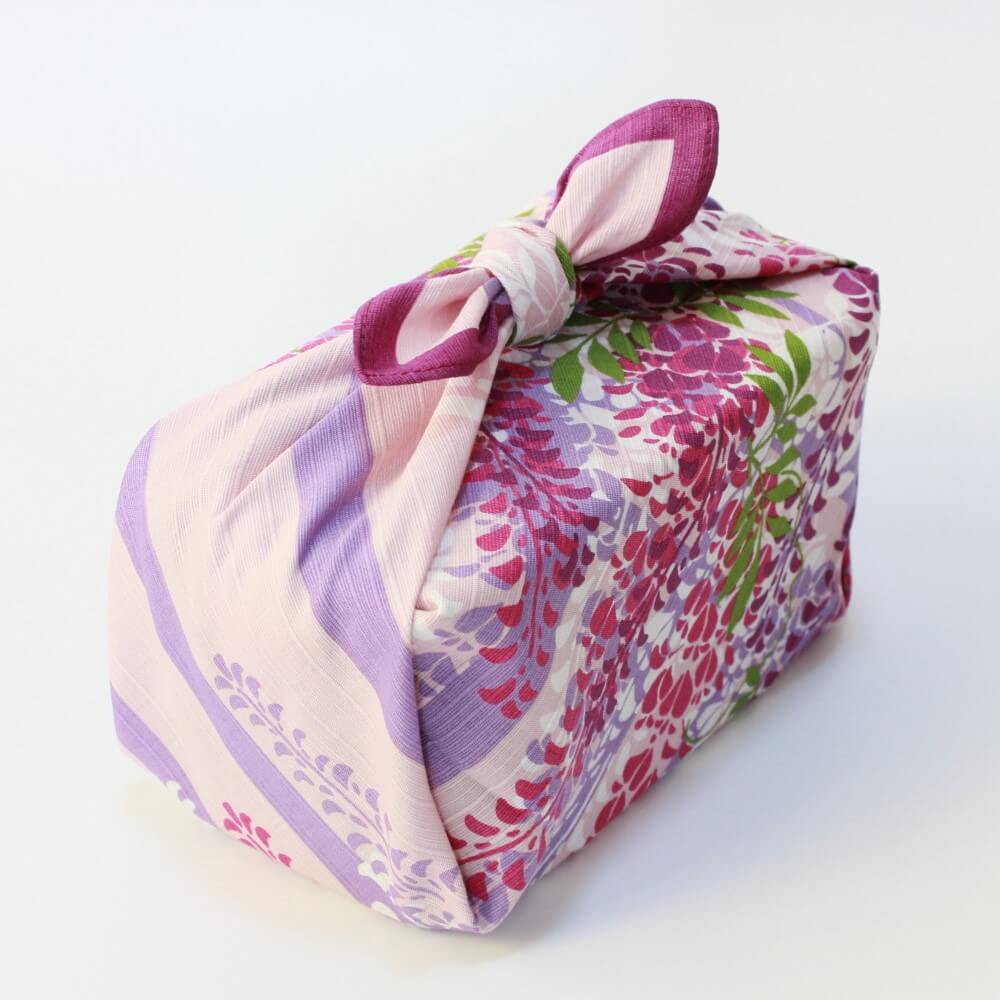 top view wisteria trellis furoshiki wrapped bento box