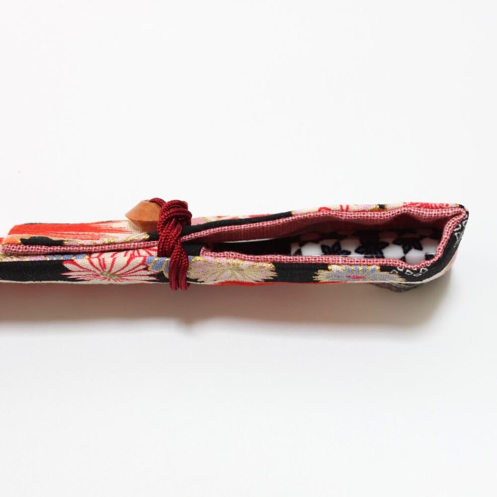 wagara black fabric chopsticks case showing chopsticks inside