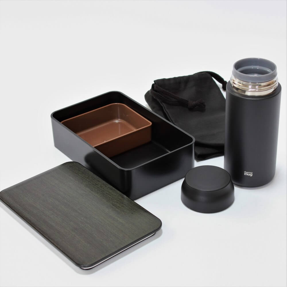 Allday Black Drink Bottle and Walnut Bento Box Set