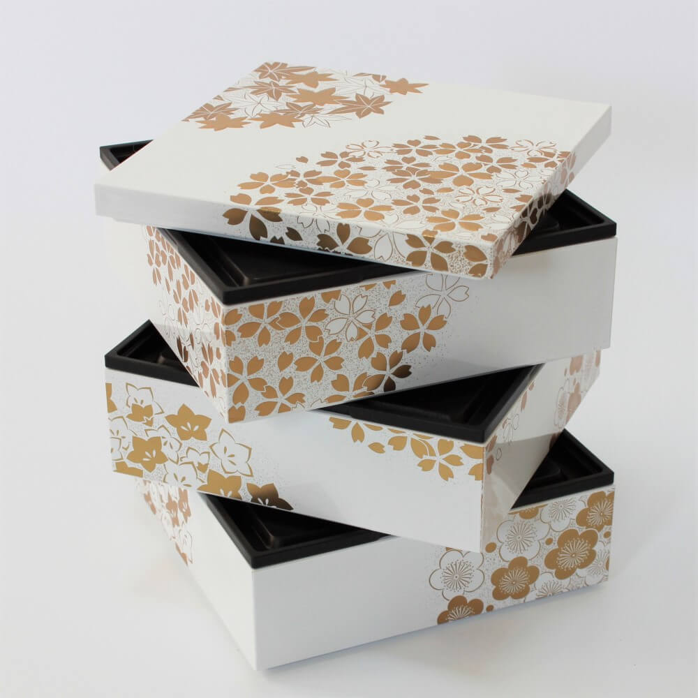 white picnic bento box 3 tiers spirally stacked