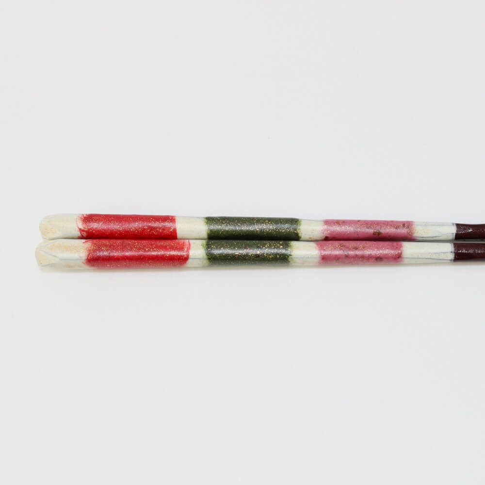 yuushin red chopsticks close up of handles