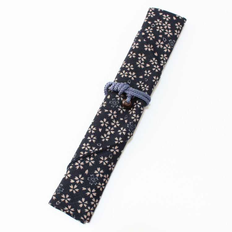 Overview of the sakura chirashi navy fabric chopsticks case