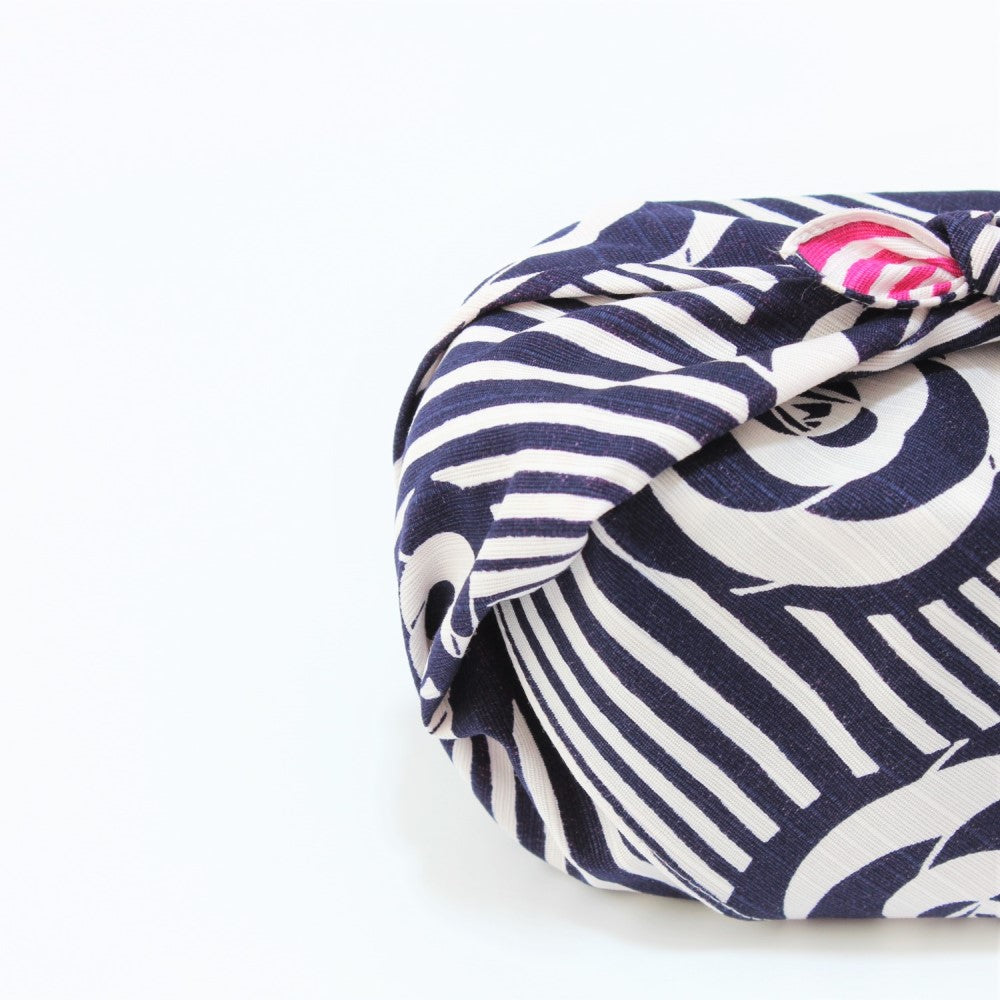Majime Life Isa Monyo Camellia Navy Blue Pink Furoshiki Wrapping cloth from Japan Wrap Japanese bento boxes and other items Made In japan Front view