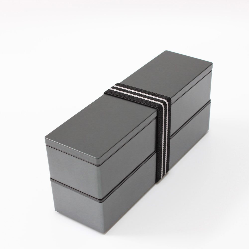 Metallic black 2 layer long slim bento box from Majime Life
