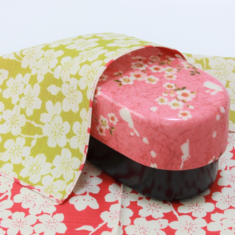 furoshiki covering a pink bento box