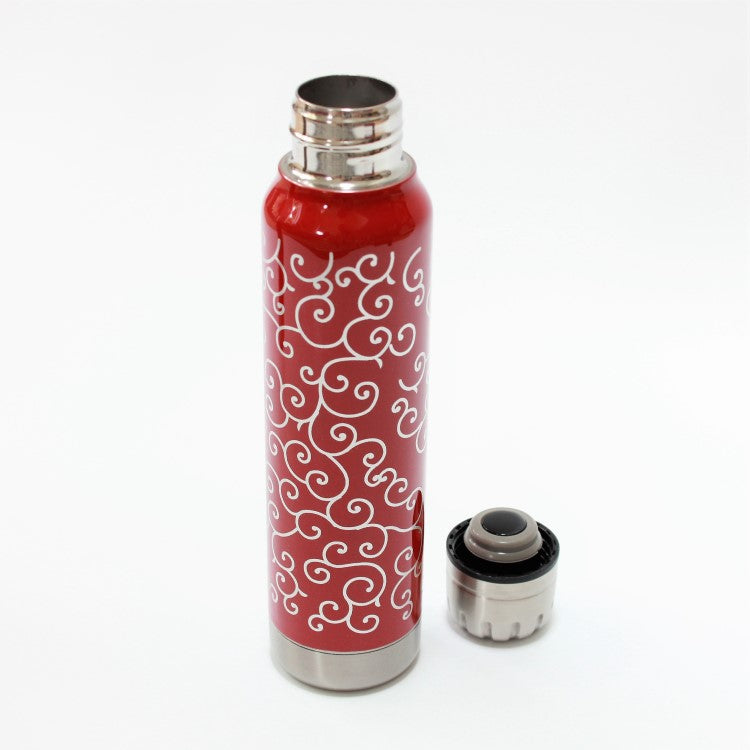 300ml umbrella bottle in vermillion colour with lid off.