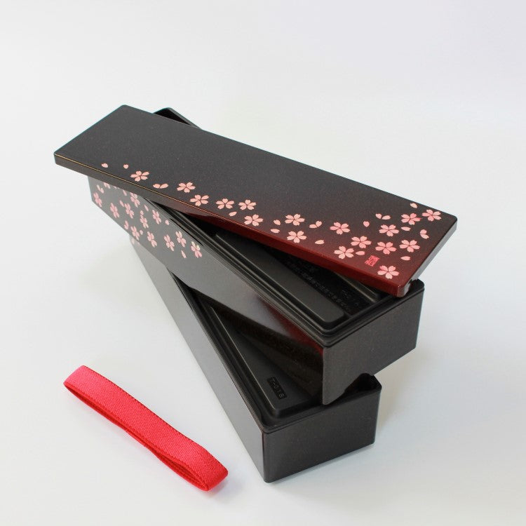 Stackable 2 tier bento box sakura crimson long slim
