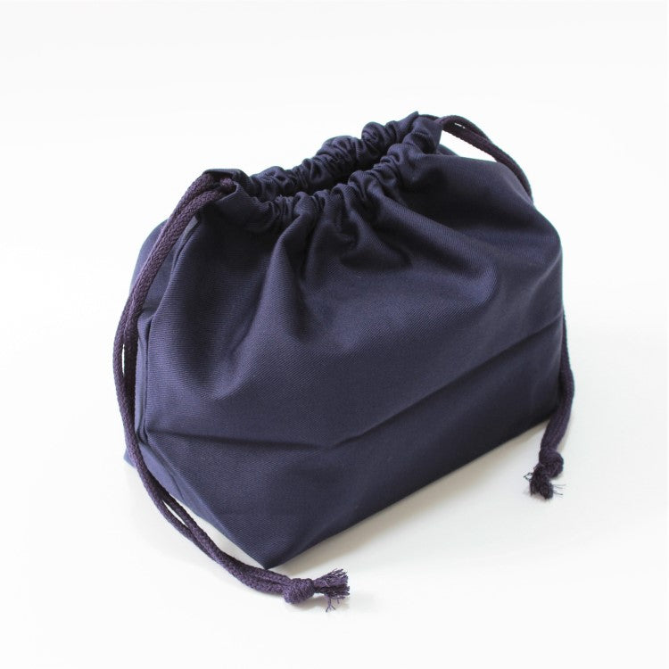 side angle view of basic navy bento lunch bag