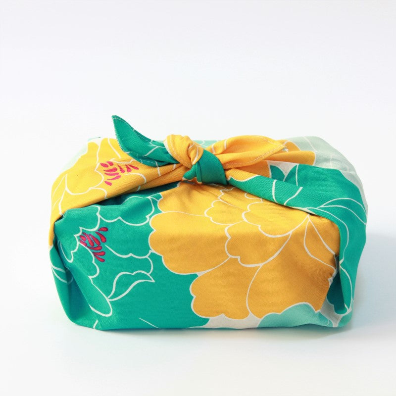 side view of the hime musubi peony blue furoshiki designed by adeline klam