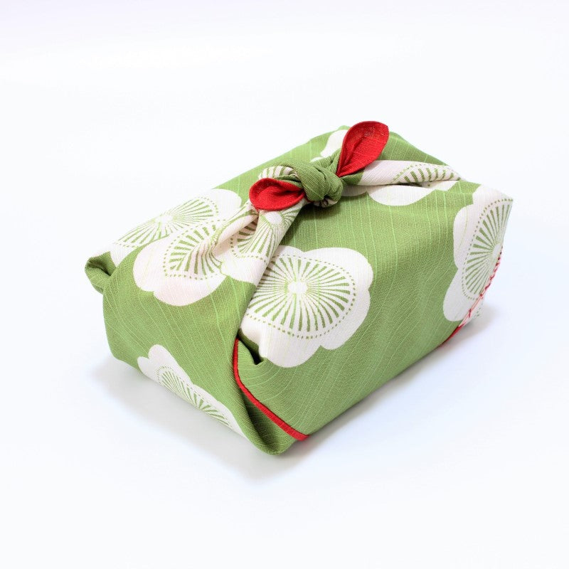Majime Life Isa monyo double sided reversible furoshiki Japanese plum red green bento box wrapping cloth made in japan