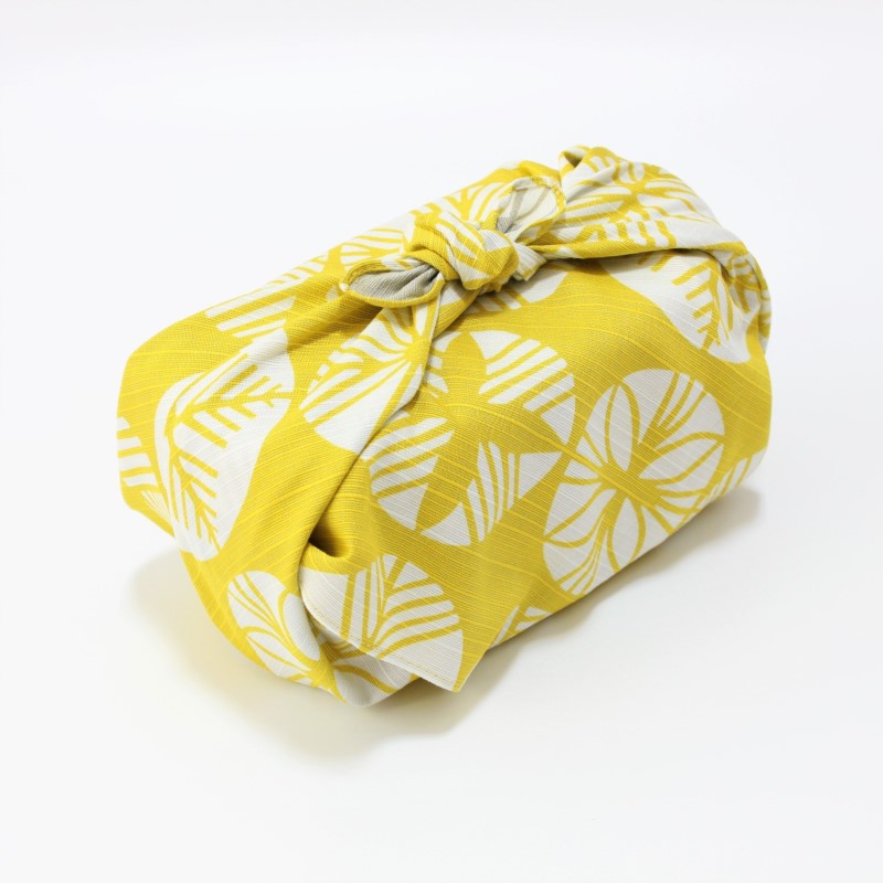 Majime Life Isa Monyo Furoshiki Pine Yellow Gray from Japan Made in japan wrapping cloth for bento lunch boxes top view