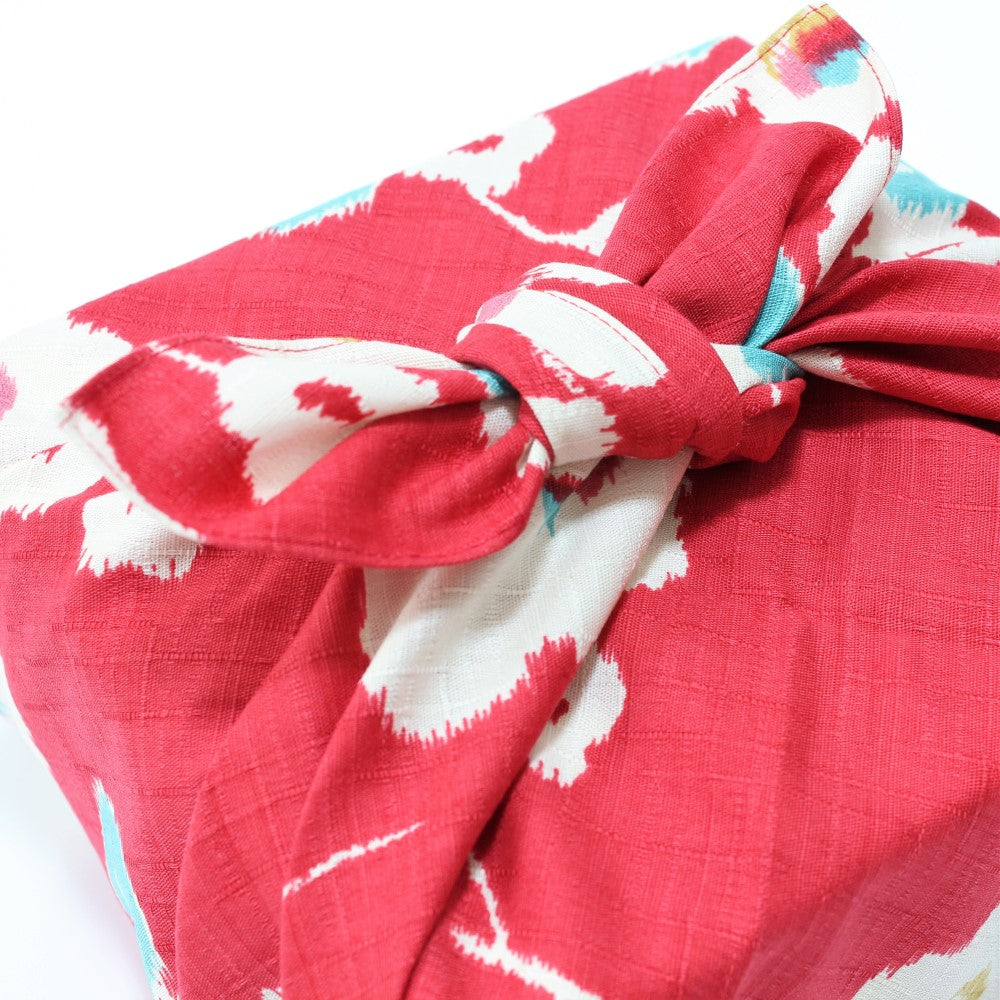 Top view showing knot of modern girl plum red furoshiki from Majime Life