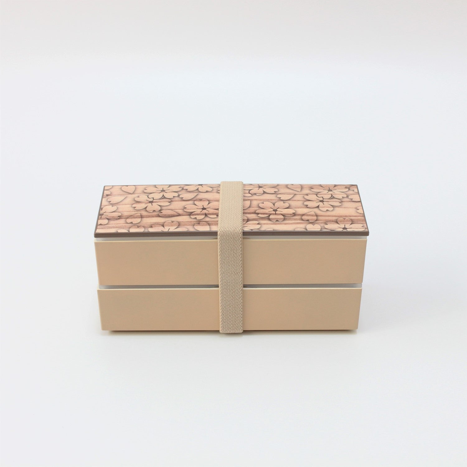 Majime Life Sakura Mokume Natural 1 Tier Bento box from Japan Japanese Bento box for adults with inner lid Made in Japan lunch box 2 layers side view