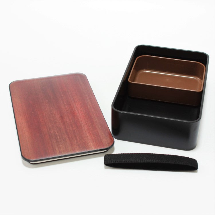 Rosewood bento box with lid open showing inside