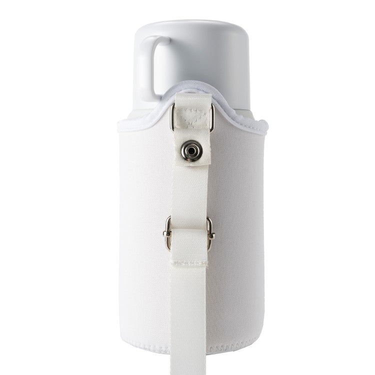 Side view of the white trip bottle with outer jacket