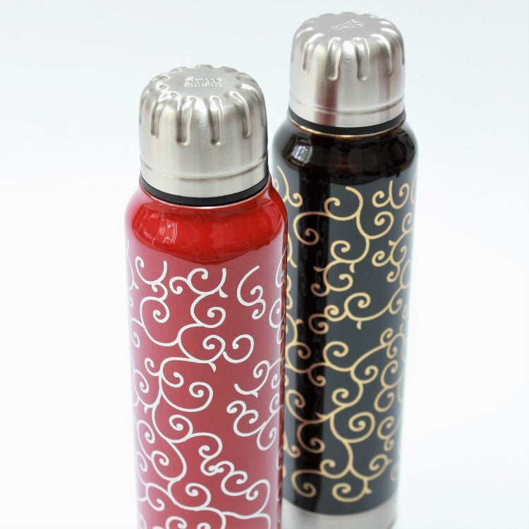vermillion and black umbrella drink bottles side by side