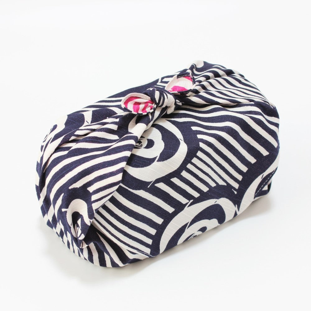 Majime Life Isa Monyo Camellia Navy Blue Pink Furoshiki Wrapping cloth from Japan Wrap Japanese bento boxes and other items Made In japan top view