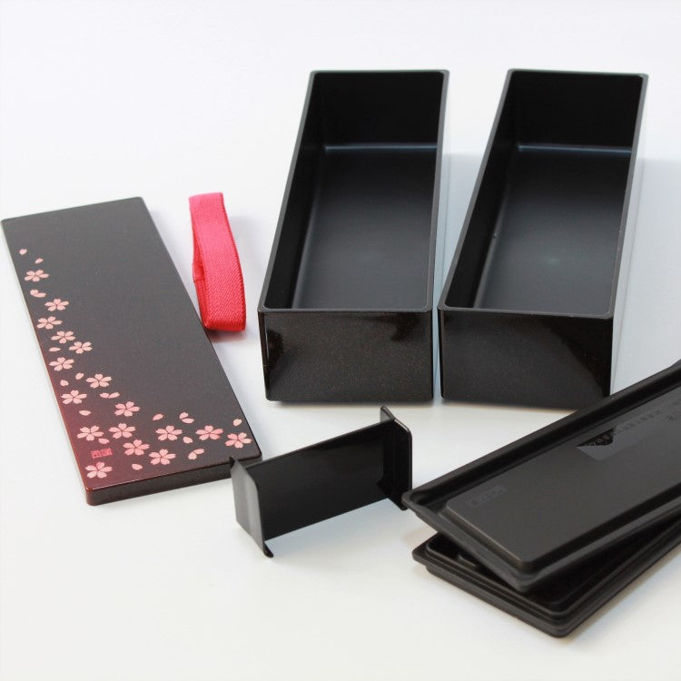 Inner lids and internal divider is removed from this stackable 2 tier bento box sakura crimson colour