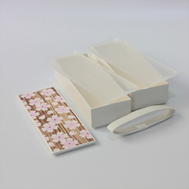 Picture of Sakura Mokume Slim Pink 2 Tier Bento Box showing the Inner layers have inner lids