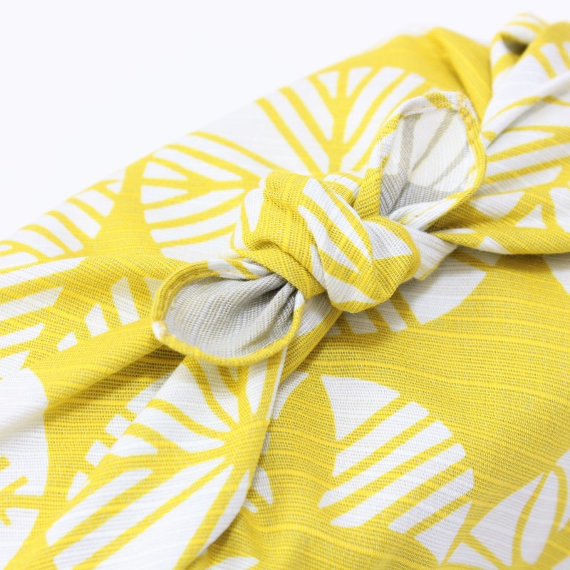 Majime Life Isa Monyo Furoshiki Pine Yellow Gray from Japan Made in japan wrapping cloth for bento lunch boxes knot view