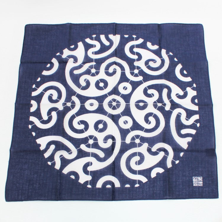 tokolo musubi karakusa navy japanese wrapping cloth laid flat showing whole pattern