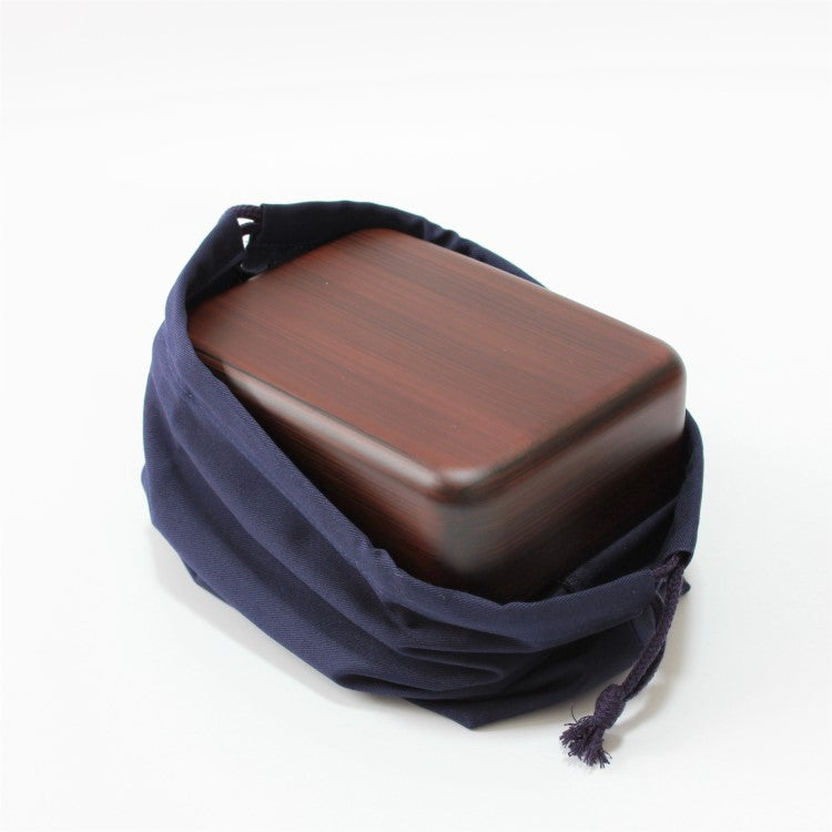 Navy blue lunch bag with bento box inside