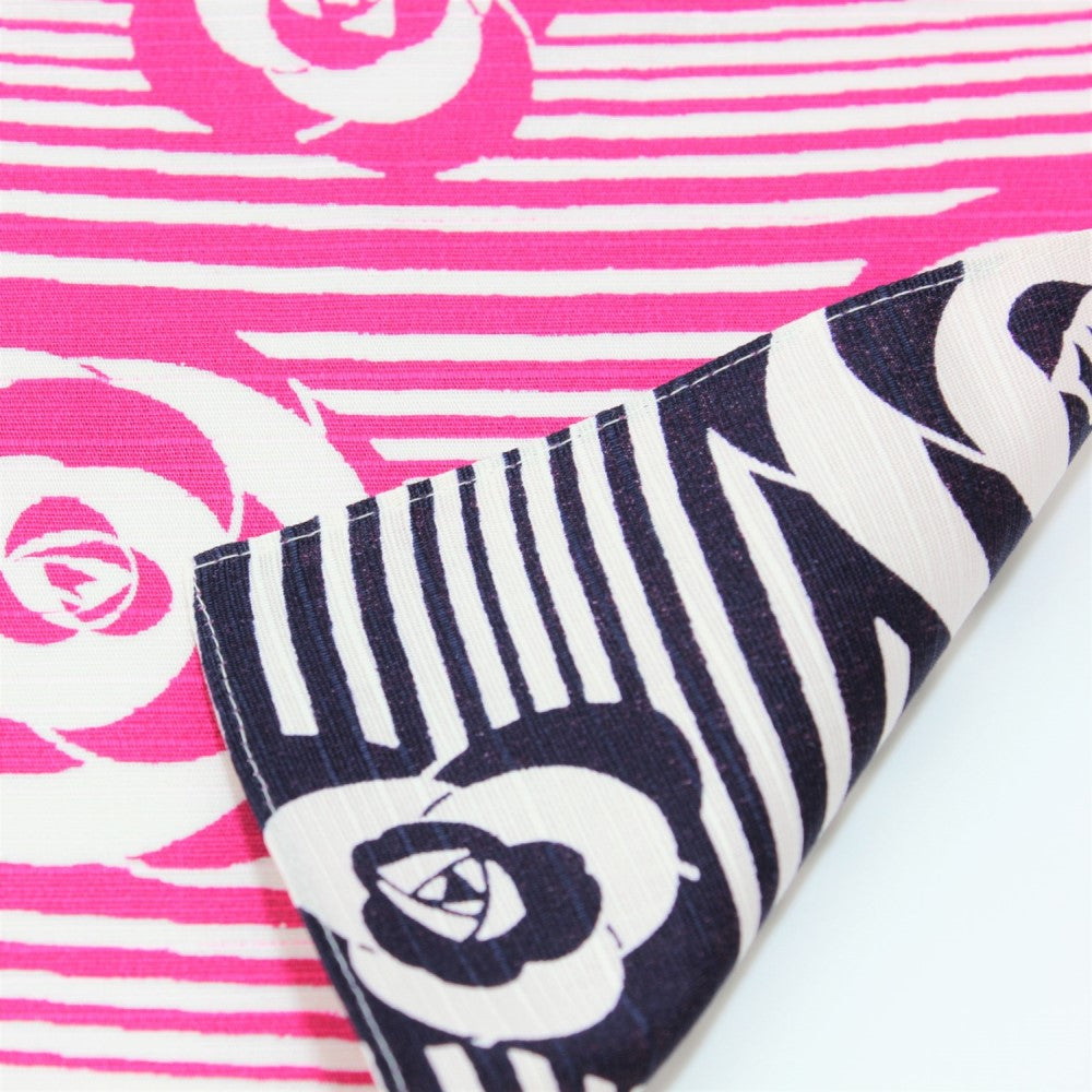 Majime Life Isa Monyo Camellia Navy Blue Pink Furoshiki Wrapping cloth from Japan Wrap Japanese bento boxes and other items Made In japan navy blue view