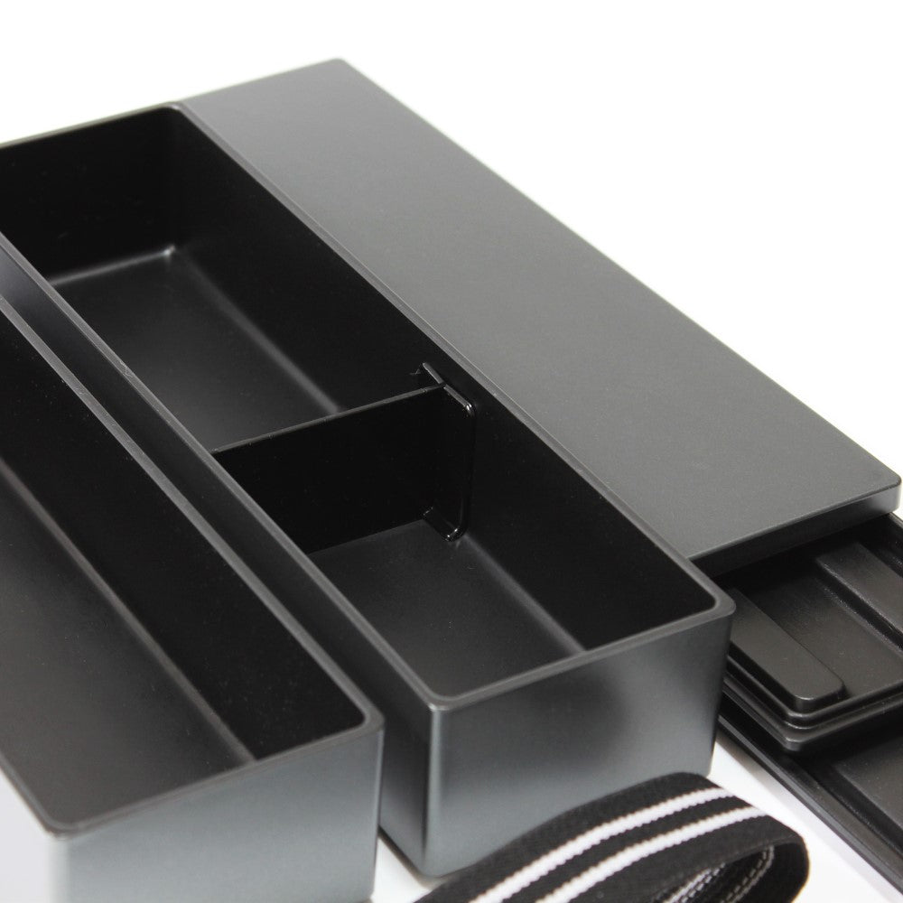 image showing the content of the metallic black slim 2 tier bento box