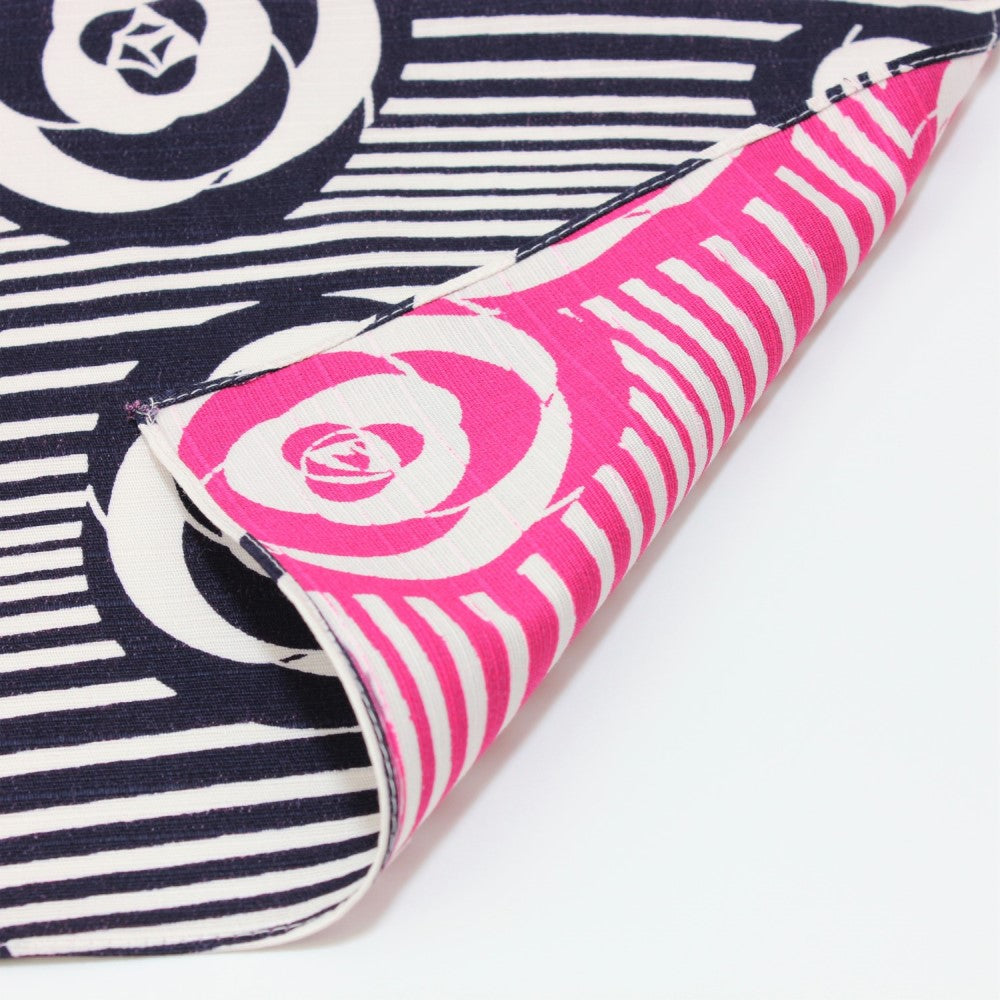 Majime Life Isa Monyo Camellia Navy Blue Pink Furoshiki Wrapping cloth from Japan Wrap Japanese bento boxes and other items Made In japan folded view