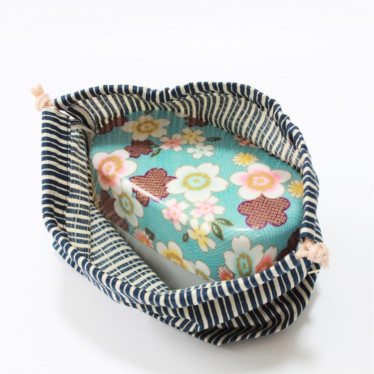 Tokusa Stripes Navy Bento lunch bag with bento box inside