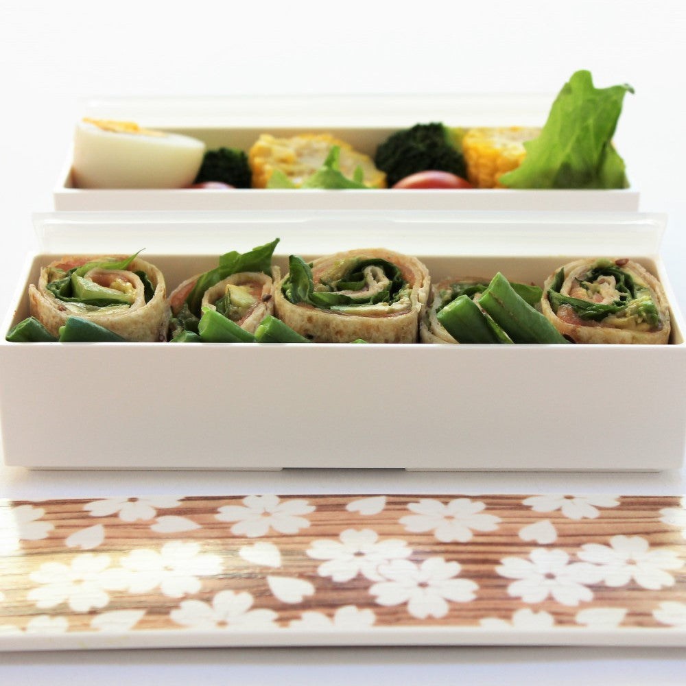 Majime Life Sakura Mokume Slim 2 tier bento box Japanese bento boxes for adults bento box from japan made in japan lunch box with food