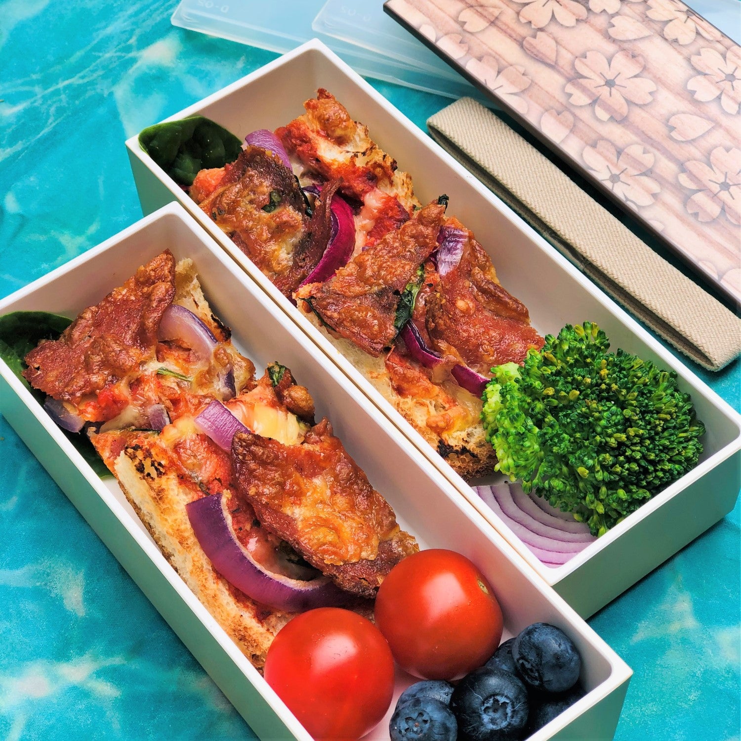 Majime Life Sakura Mokume Natural Slim 2 Tier Bento box from Japan Japanese Bento box for adults Made in Japan lunch boxes 2 layers bento lunch box with food