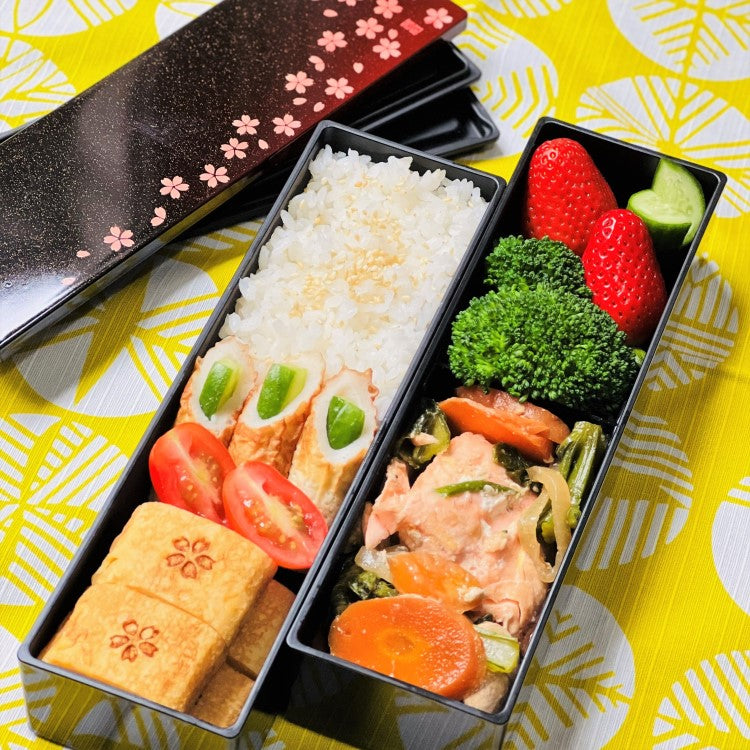 Food prepped in the sakura crimson long slim bento box