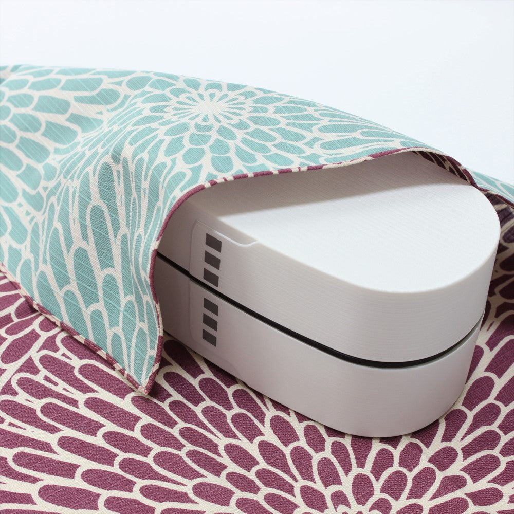 Furoshiki is laid over the Matte White Nuri Wappa bento box.