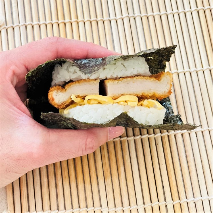 photo of completed rice sandwich from the onigirazu rice sandwich maker sold at Majime Life