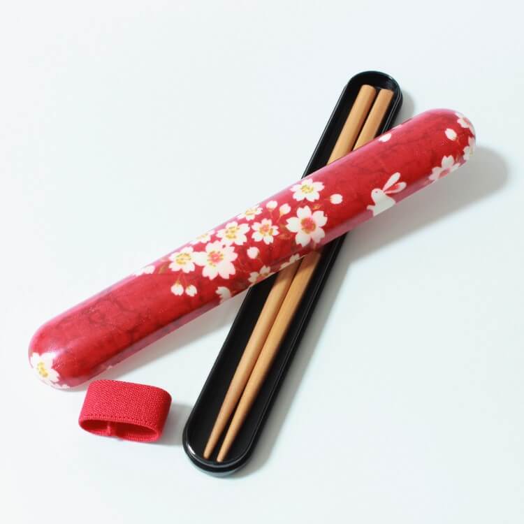 Sakura Usagi Red Chopsticks Case Set