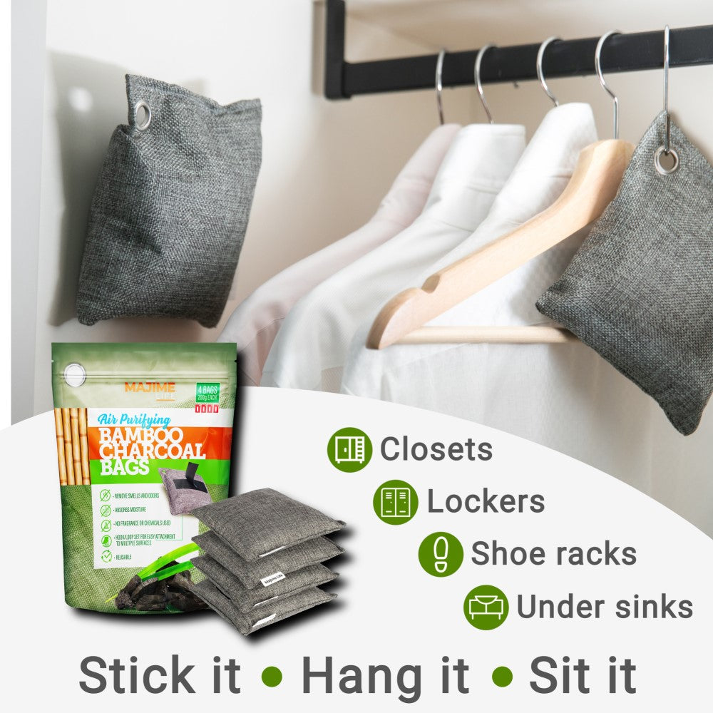 Majime Life Self Adhesive Bamboo Charcoal Air Purifying Bags 4 pack