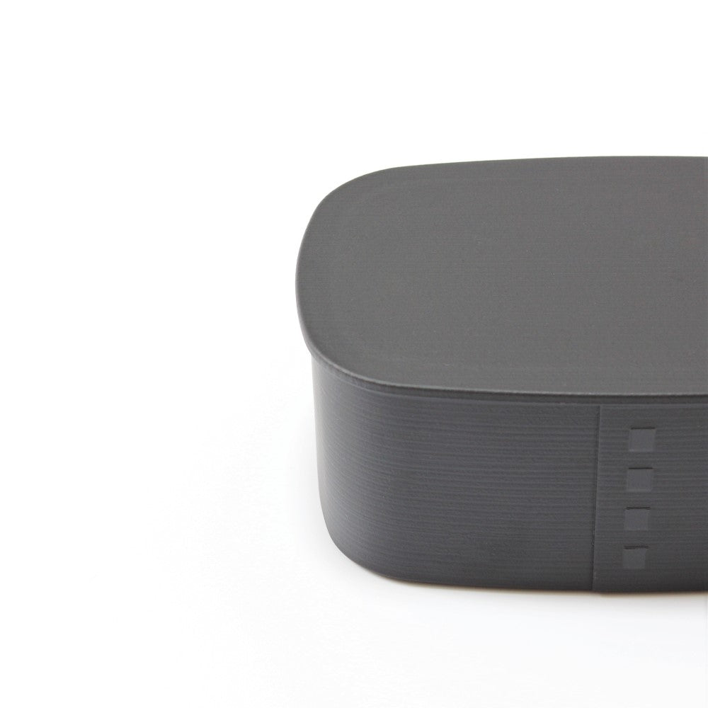 Majime Life Matte Black Nuri Wappa 1 Tier bento box from Japan with lunch band modern Japanese Bento box for adults and kids Made in Japan lunch box compact dishwasher safe microwave safe side view