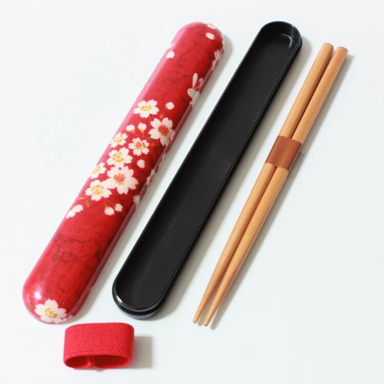Sakura Usagi Red Chopsticks Case Set