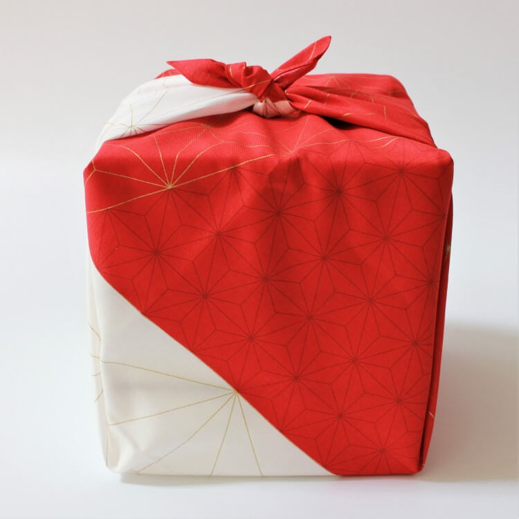 asanoha red furoshiki wrapped picnic bento box