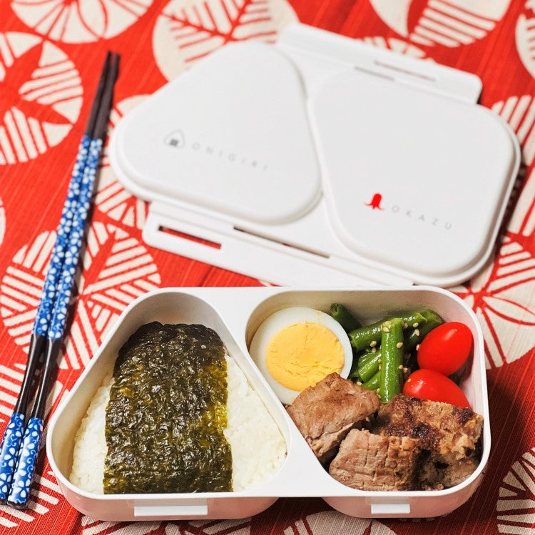 onigiri bento case with riceball and bento side dishes