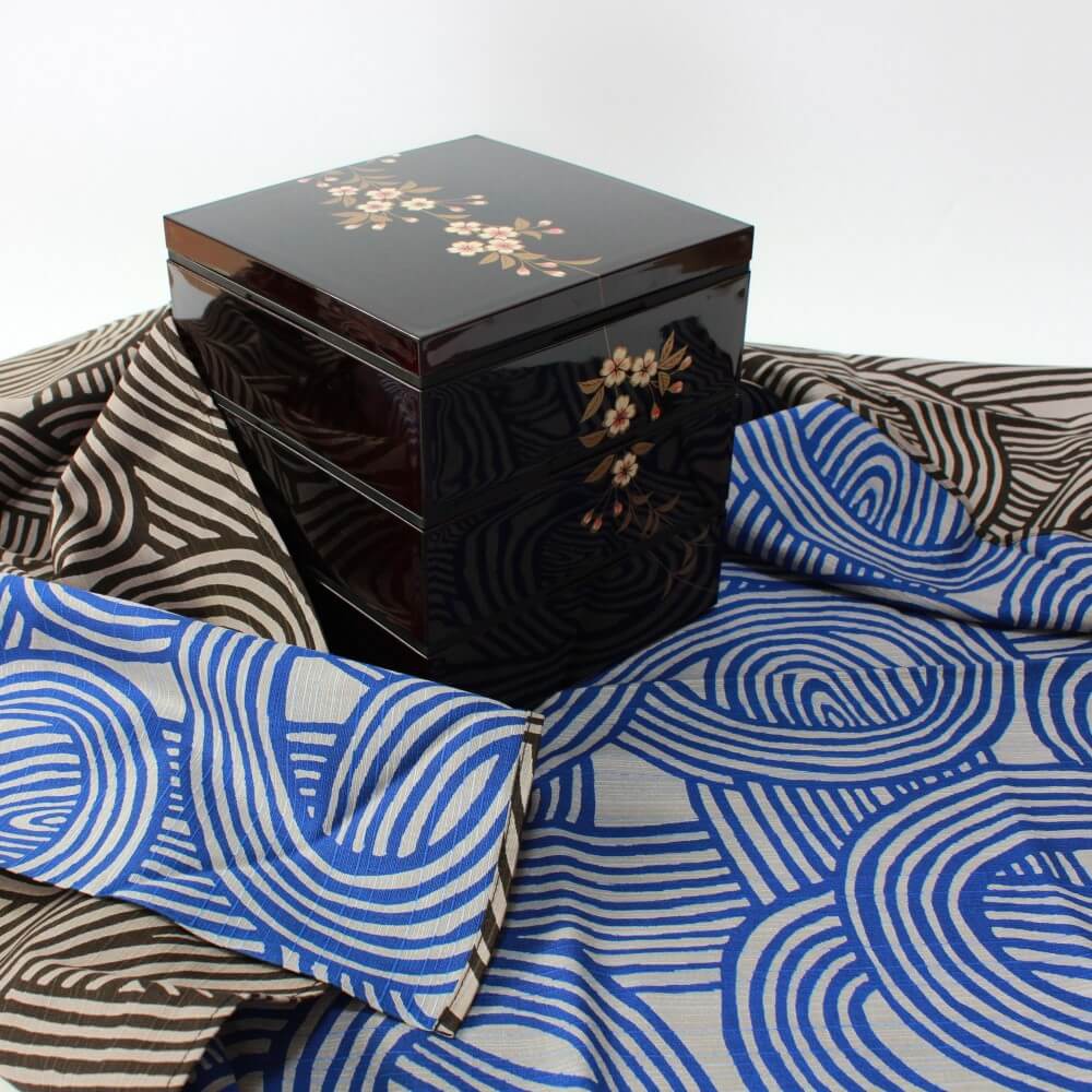 104cm knot dark grey blue furoshiki around picnic bento box