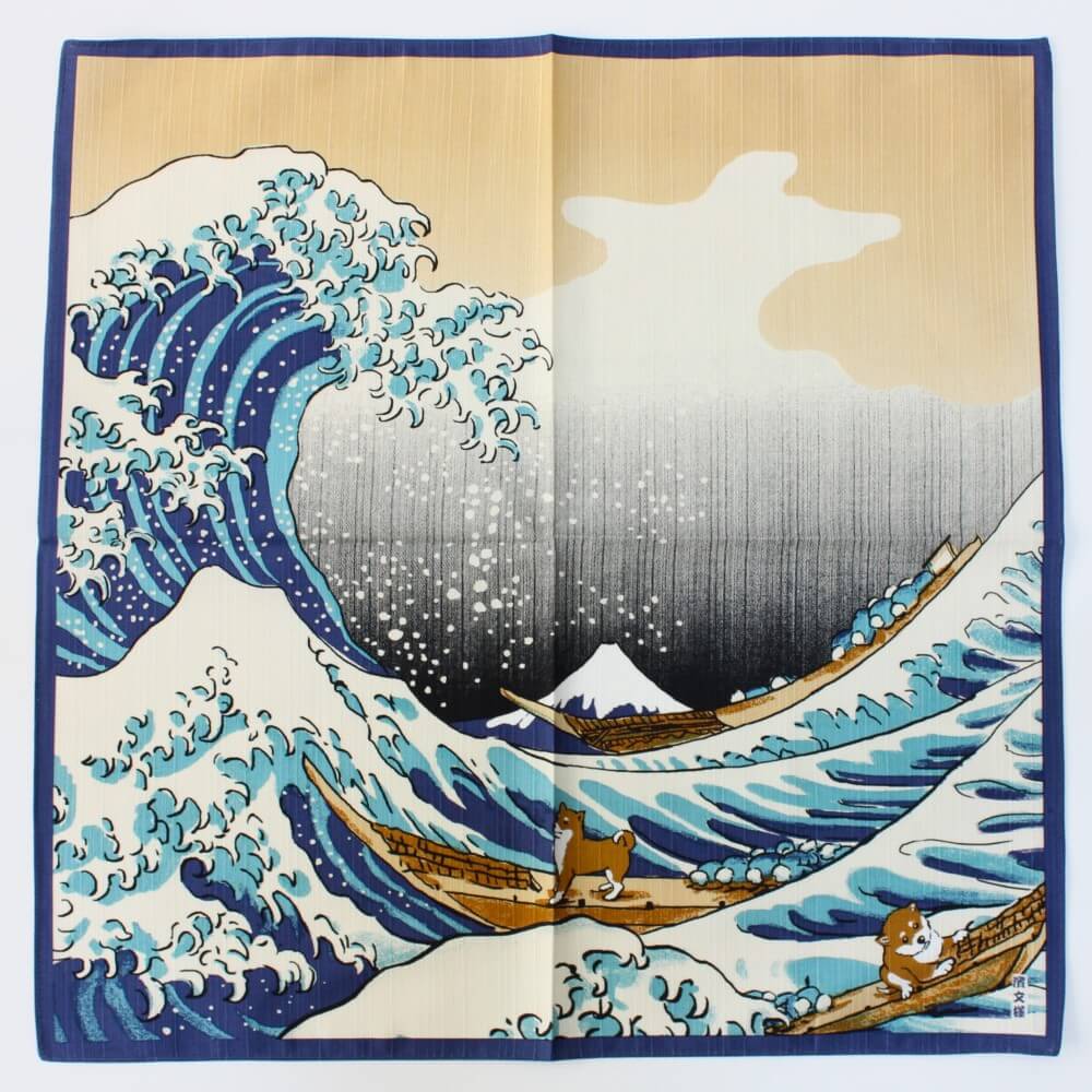 great wave and shiba inu furoshiki fromhama monyo
