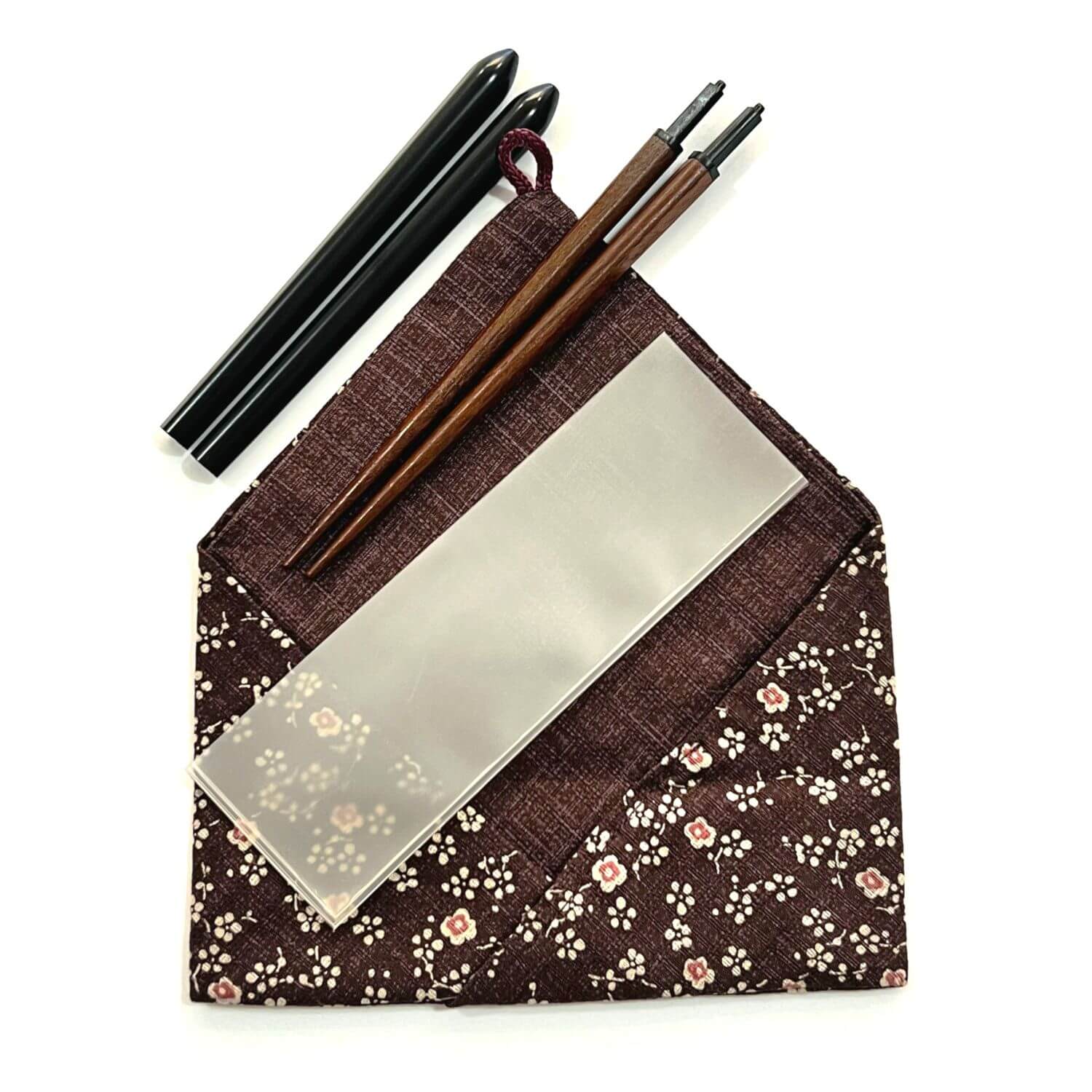 Detachable chopsticks with pouch | Plum flower purple | 23cm chopsticks