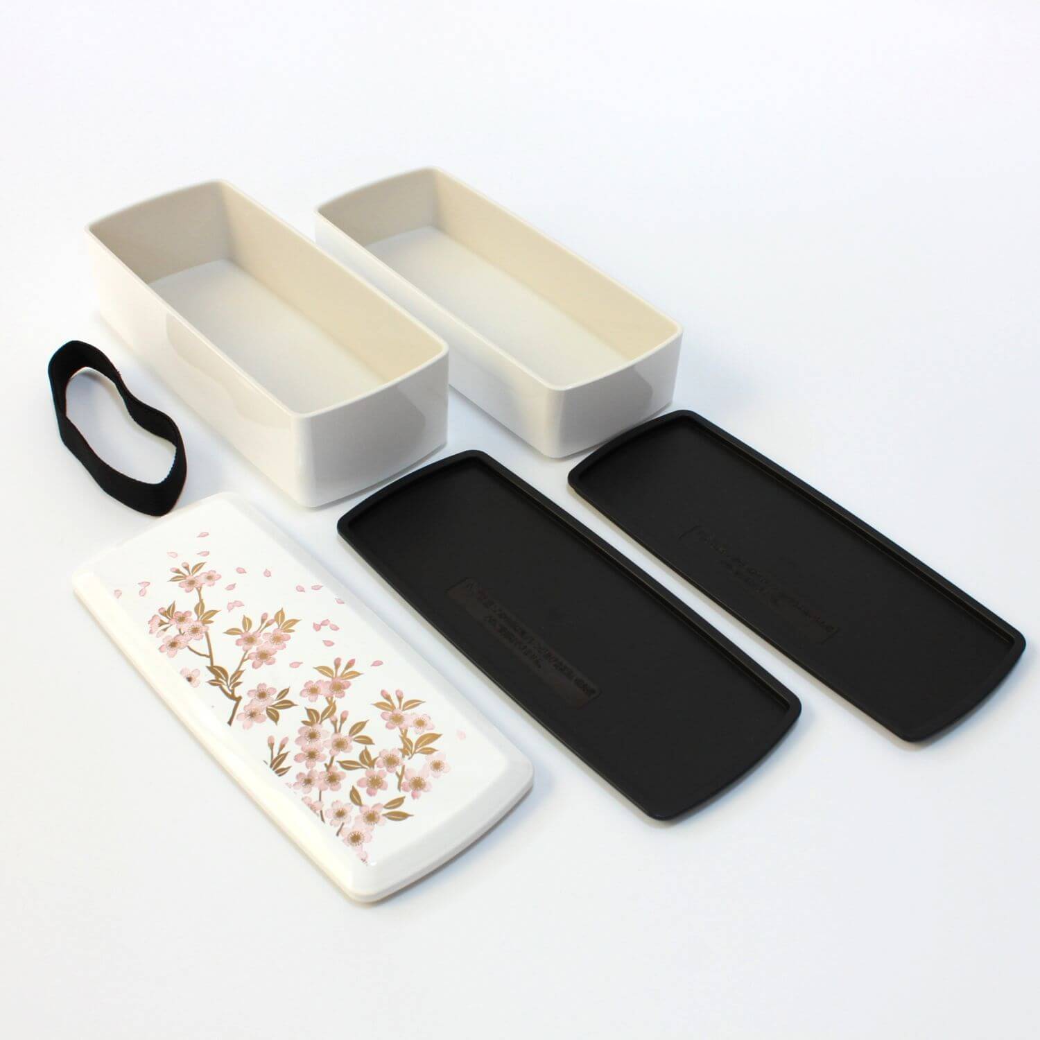 Sakura White and Pink Rectangle 2 Tier Bento Box