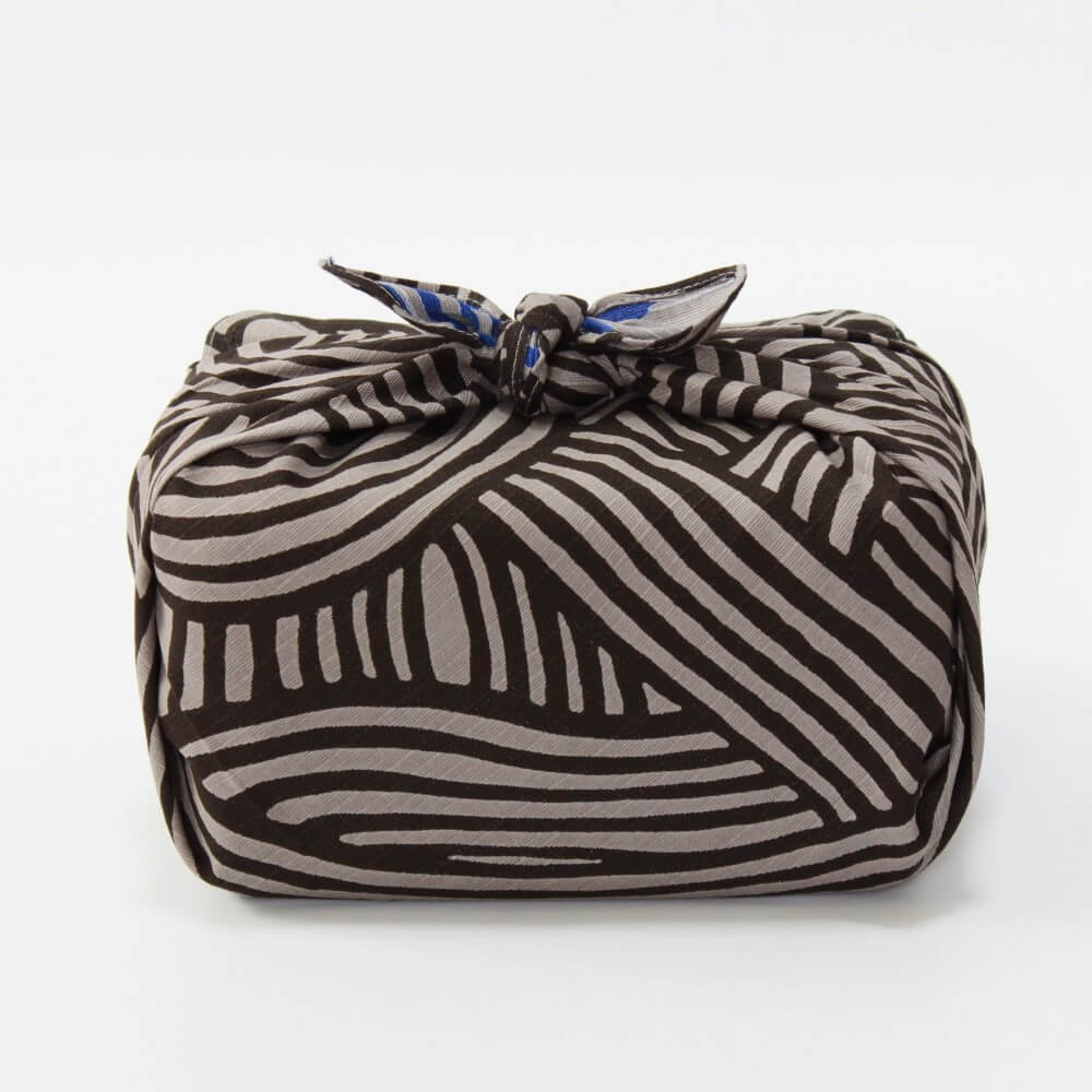 bento box wrapped in knot dark grey reversible furoshiki 48cm