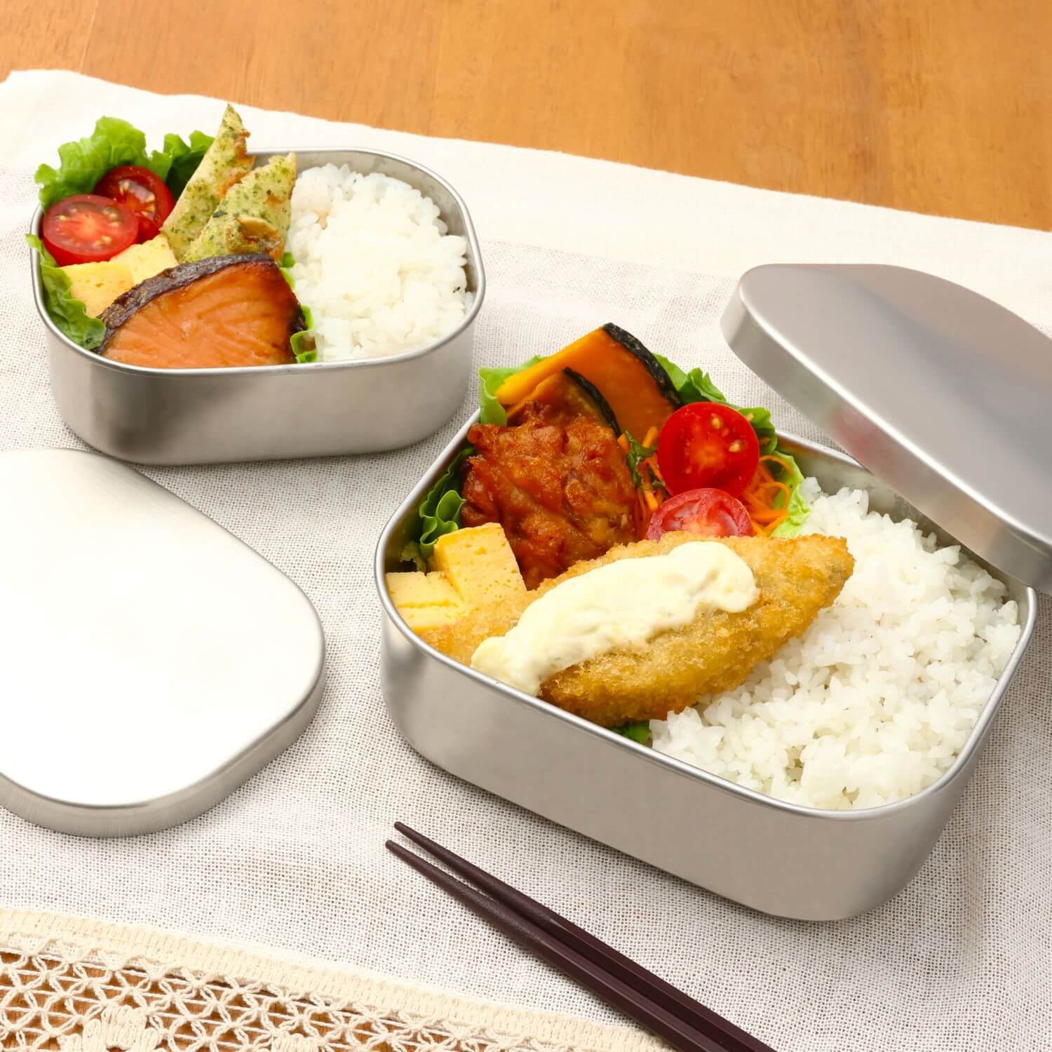 bento prepped in stainless steel ento boxes