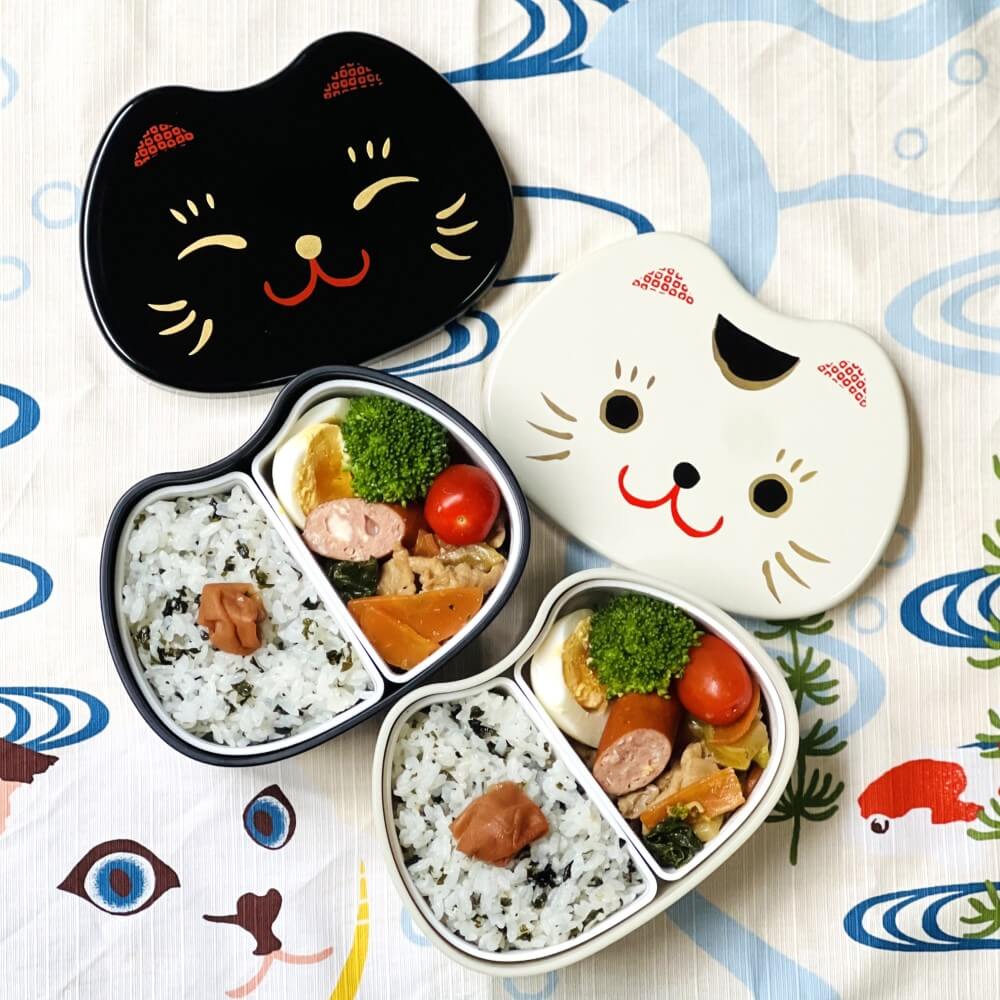 bentos in white black cat face bento boxes