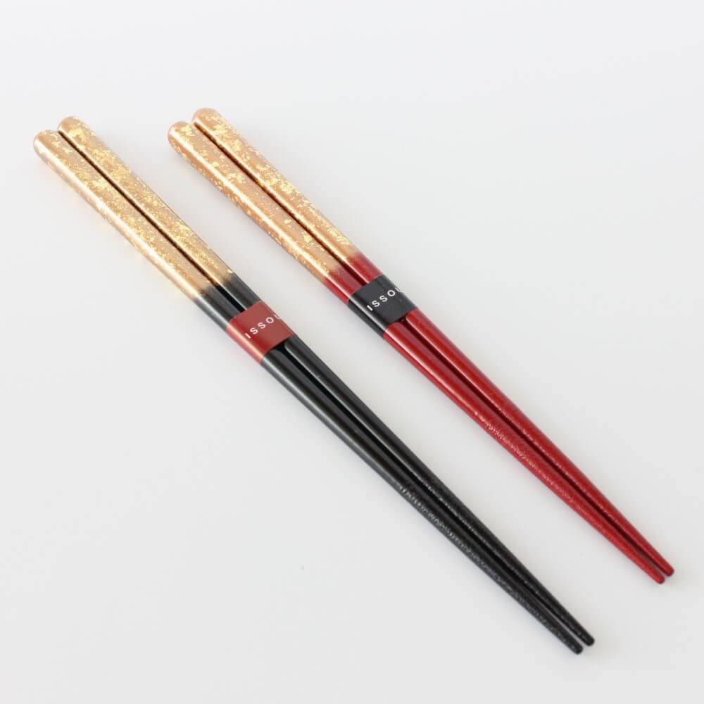 black and red chopsticks with kinpaku gold handles