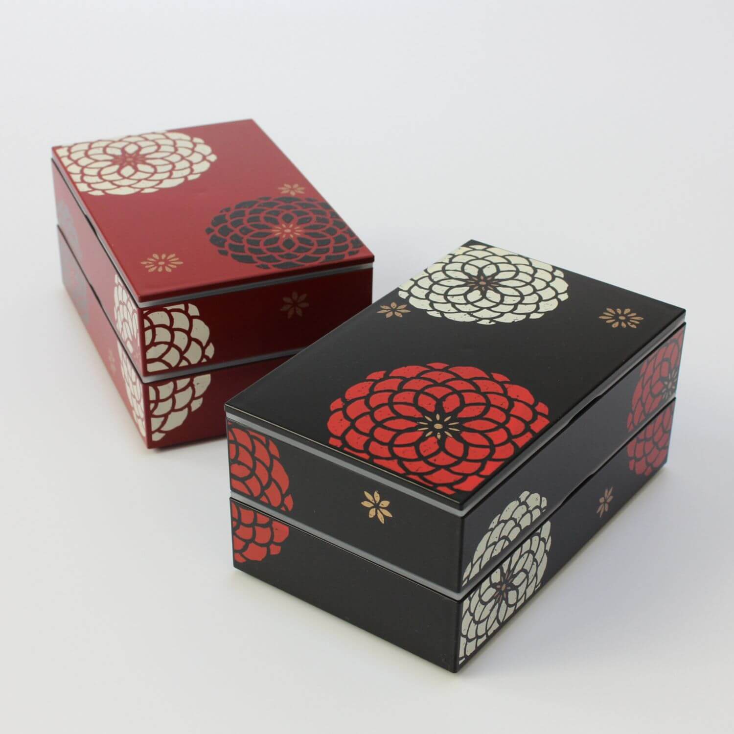 black and red momoka rectangle 2 tier bento b-xes